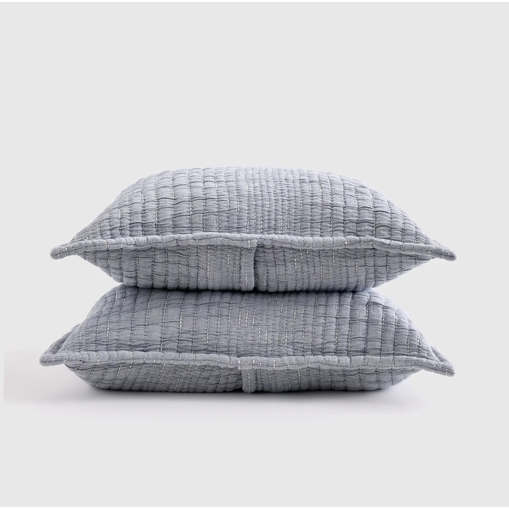 QUINCE Organic Cotton Channel Stitch Sham Set Standard Blue 6776